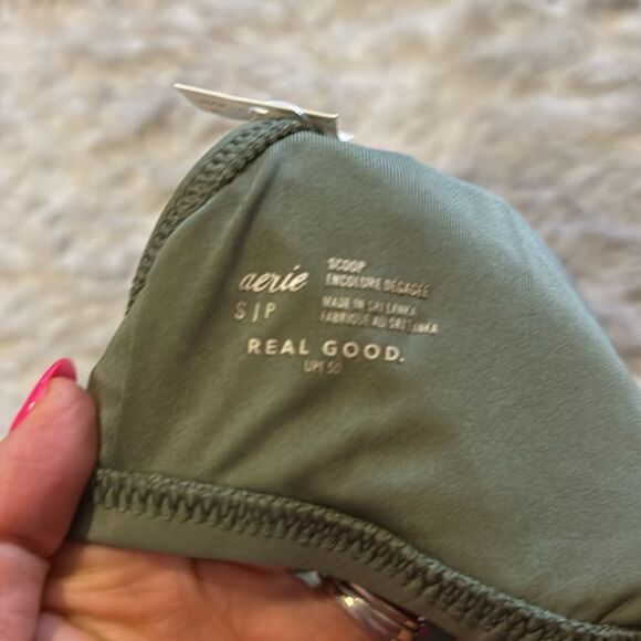 Matt aerie scoop olive green and hot pink embellished swimsuit top size xs - Picture 4 of 5